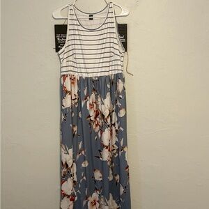 SHEIN Blue Floral Striped Tank Maxi Dress